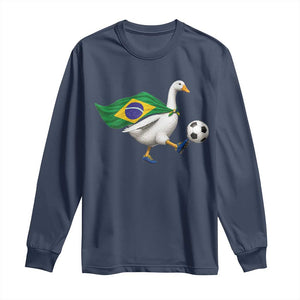 Brazil Soccer Goose Long Sleeve Shirt Brazilian Flag Patriotic Football Fan Graphic TS10 Navy Print Your Wear
