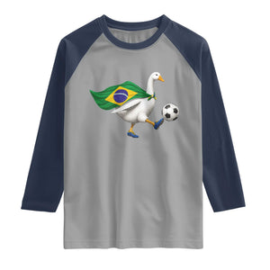 Brazil Soccer Goose Raglan Shirt Brazilian Flag Patriotic Football Fan Graphic TS10 Sport Gray Navy Print Your Wear