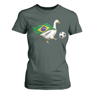 Brazil Soccer Goose T Shirt For Women Brazilian Flag Patriotic Football Fan Graphic TS10 Dark Forest Green Print Your Wear
