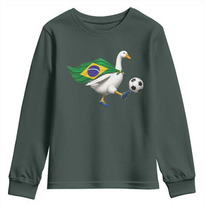 Brazil Soccer Goose Youth Sweatshirt Brazilian Flag Patriotic Football Fan Graphic TS10 Dark Forest Green Print Your Wear