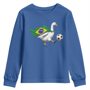 Brazil Soccer Goose Youth Sweatshirt Brazilian Flag Patriotic Football Fan Graphic TS10 Royal Blue Print Your Wear
