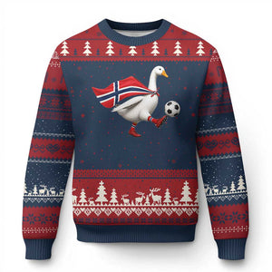 Norway Soccer Goose Ugly Christmas Sweater Norwegian Flag Patriotic Football Fan Graphic TS10 Navy Red Print Your Wear