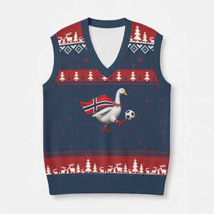 Norway Soccer Goose V-Neck Knit Sweater Vest Norwegian Flag Patriotic Football Fan Graphic TS10 Navy Red Print Your Wear