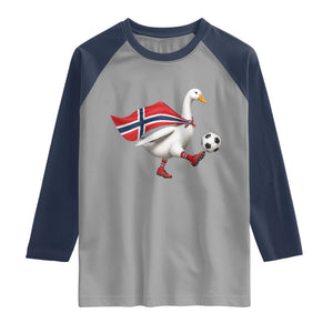 Norway Soccer Goose Raglan Shirt Norwegian Flag Patriotic Football Fan Graphic TS10 Sport Gray Navy Print Your Wear