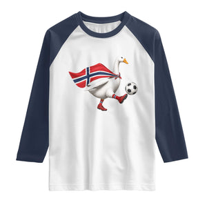 Norway Soccer Goose Raglan Shirt Norwegian Flag Patriotic Football Fan Graphic TS10 White Navy Print Your Wear