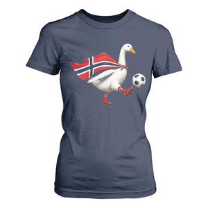 Norway Soccer Goose T Shirt For Women Norwegian Flag Patriotic Football Fan Graphic TS10 Navy Print Your Wear
