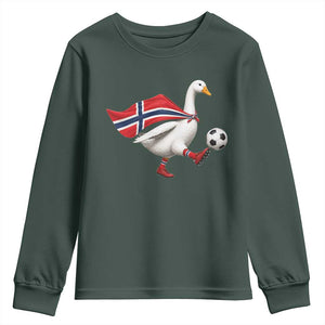 Norway Soccer Goose Youth Sweatshirt Norwegian Flag Patriotic Football Fan Graphic TS10 Dark Forest Green Print Your Wear