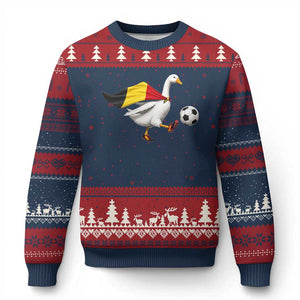 Belgium Soccer Goose Ugly Christmas Sweater Belgian Flag Patriotic Football Fan Graphic TS10 Navy Red Print Your Wear