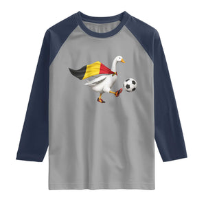 Belgium Soccer Goose Raglan Shirt Belgian Flag Patriotic Football Fan Graphic TS10 Sport Gray Navy Print Your Wear