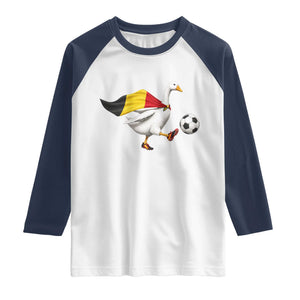 Belgium Soccer Goose Raglan Shirt Belgian Flag Patriotic Football Fan Graphic TS10 White Navy Print Your Wear
