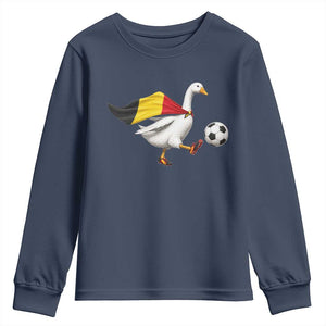 Belgium Soccer Goose Youth Sweatshirt Belgian Flag Patriotic Football Fan Graphic TS10 Navy Print Your Wear