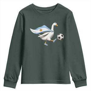 Argentina Soccer Goose Youth Sweatshirt Argentine Flag Patriotic Football Fan Graphic TS10 Dark Forest Green Print Your Wear