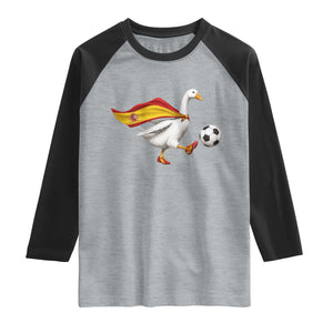 Spain Soccer Goose Raglan Shirt Spanish Flag Patriotic Football Fan Graphic TS10 XS Heather Gray Black Print Your Wear