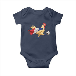 Funny France Soccer Baby Onesie Rooster Wearing French Flag Patriotic Football Fan Graphic TS10 Navy Print Your Wear