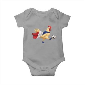 Funny France Soccer Baby Onesie Rooster Wearing French Flag Patriotic Football Fan Graphic TS10 Sport Gray Print Your Wear