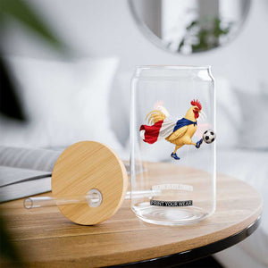 Funny France Soccer Glass Can Rooster Wearing French Flag Patriotic Football Fan Graphic TS10 Print Your Wear