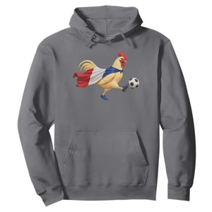 Funny France Soccer Hoodie Rooster Wearing French Flag Patriotic Football Fan Graphic TS10 Charcoal Print Your Wear