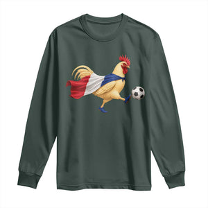 Funny France Soccer Long Sleeve Shirt Rooster Wearing French Flag Patriotic Football Fan Graphic TS10 Dark Forest Green Print Your Wear