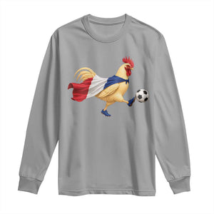 Funny France Soccer Long Sleeve Shirt Rooster Wearing French Flag Patriotic Football Fan Graphic TS10 Sport Gray Print Your Wear