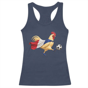 Funny France Soccer Racerback Tank Top Rooster Wearing French Flag Patriotic Football Fan Graphic TS10 Navy Print Your Wear
