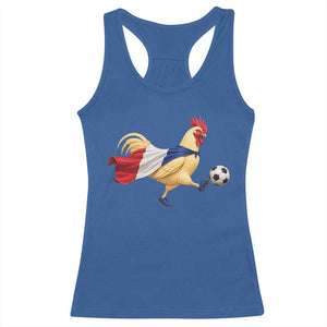 Funny France Soccer Racerback Tank Top Rooster Wearing French Flag Patriotic Football Fan Graphic TS10 Royal Blue Print Your Wear
