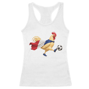 Funny France Soccer Racerback Tank Top Rooster Wearing French Flag Patriotic Football Fan Graphic TS10 White Print Your Wear