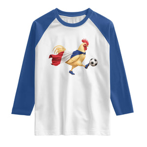 Funny France Soccer Raglan Shirt Rooster Wearing French Flag Patriotic Football Fan Graphic TS10 White Royal Print Your Wear