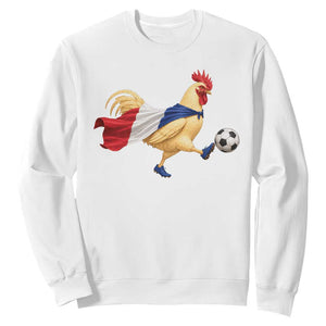 Funny France Soccer Sweatshirt Rooster Wearing French Flag Patriotic Football Fan Graphic TS10 White Print Your Wear