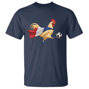 Funny France Soccer T Shirt Rooster Wearing French Flag Patriotic Football Fan Graphic TS10 Navy Print Your Wear