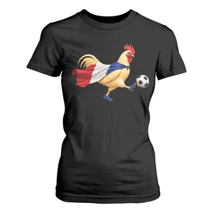 Funny France Soccer T Shirt For Women Rooster Wearing French Flag Patriotic Football Fan Graphic TS10 Black Print Your Wear