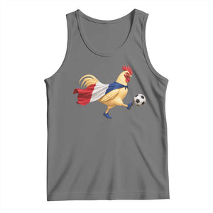 Funny France Soccer Tank Top Rooster Wearing French Flag Patriotic Football Fan Graphic TS10 Black Heather Print Your Wear