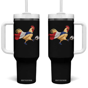 Funny France Soccer Tumbler With Handle Rooster Wearing French Flag Patriotic Football Fan Graphic TS10 One Size: 40 oz Black Print Your Wear