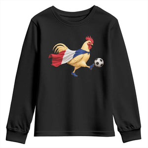 Funny France Soccer Youth Sweatshirt Rooster Wearing French Flag Patriotic Football Fan Graphic TS10 Black Print Your Wear