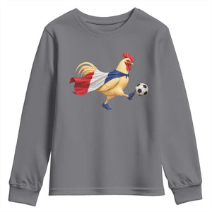Funny France Soccer Youth Sweatshirt Rooster Wearing French Flag Patriotic Football Fan Graphic TS10 Charcoal Print Your Wear
