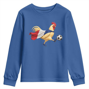Funny France Soccer Youth Sweatshirt Rooster Wearing French Flag Patriotic Football Fan Graphic TS10 Royal Blue Print Your Wear