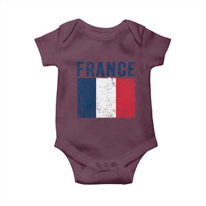 Vintage France Flag Distressed French Pride Patriotic Soccer Fan Graphic Baby Onesie TS10 Maroon Print Your Wear