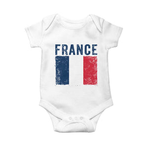 Vintage France Flag Distressed French Pride Patriotic Soccer Fan Graphic Baby Onesie TS10 White Print Your Wear