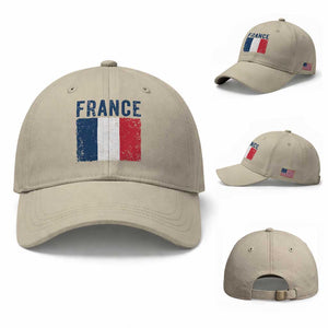 Vintage France Flag Distressed French Pride Patriotic Soccer Fan Graphic Baseball Cap TS10 Baseball Cap Universal Fit Beige Print Your Wear