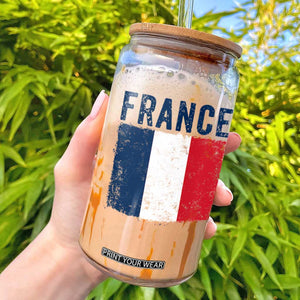 Vintage France Flag Distressed French Pride Patriotic Soccer Fan Graphic Glass Can TS10 White Print Your Wear