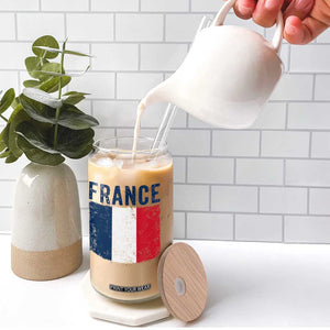 Vintage France Flag Distressed French Pride Patriotic Soccer Fan Graphic Glass Can TS10 Print Your Wear