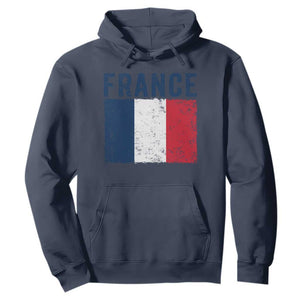 Vintage France Flag Distressed French Pride Patriotic Soccer Fan Graphic Hoodie TS10 Navy Print Your Wear