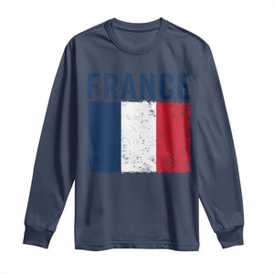 Vintage France Flag Distressed French Pride Patriotic Soccer Fan Graphic Long Sleeve Shirt TS10 Navy Print Your Wear