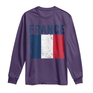 Vintage France Flag Distressed French Pride Patriotic Soccer Fan Graphic Long Sleeve Shirt TS10 S Purple Print Your Wear