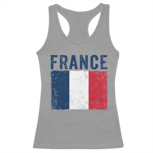 Vintage France Flag Distressed French Pride Patriotic Soccer Fan Graphic Racerback Tank Top TS10 Sport Gray Print Your Wear