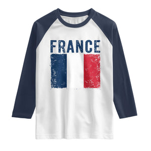 Vintage France Flag Distressed French Pride Patriotic Soccer Fan Graphic Raglan Shirt TS10 XS White Navy Print Your Wear