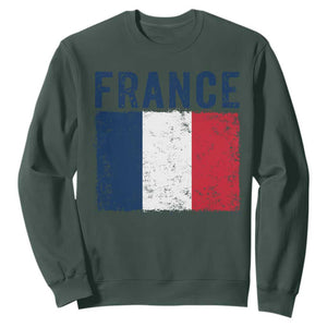 Vintage France Flag Distressed French Pride Patriotic Soccer Fan Graphic Sweatshirt TS10 Dark Forest Green Print Your Wear