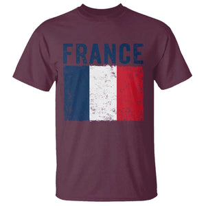 Vintage France Flag Distressed French Pride Patriotic Soccer Fan Graphic T Shirt TS10 Maroon Print Your Wear