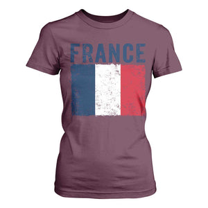 Vintage France Flag Distressed French Pride Patriotic Soccer Fan Graphic T Shirt For Women TS10 Maroon Print Your Wear