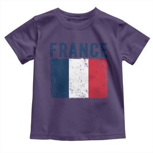 Vintage France Flag Distressed French Pride Patriotic Soccer Fan Graphic Toddler T Shirt TS10 Purple Print Your Wear