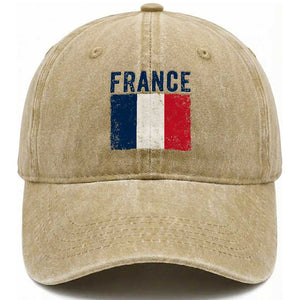 Vintage France Flag Distressed French Pride Patriotic Soccer Fan Graphic Washed Cotton Baseball Cap TS10 Print Your Wear